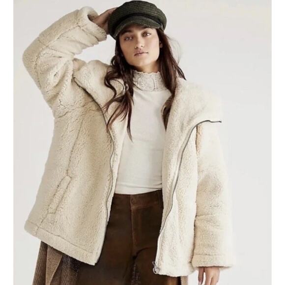 NWT Free People We The Free Raya Cozy Teddy Jacket Ivory Fleece XL - Picture 1 of 13